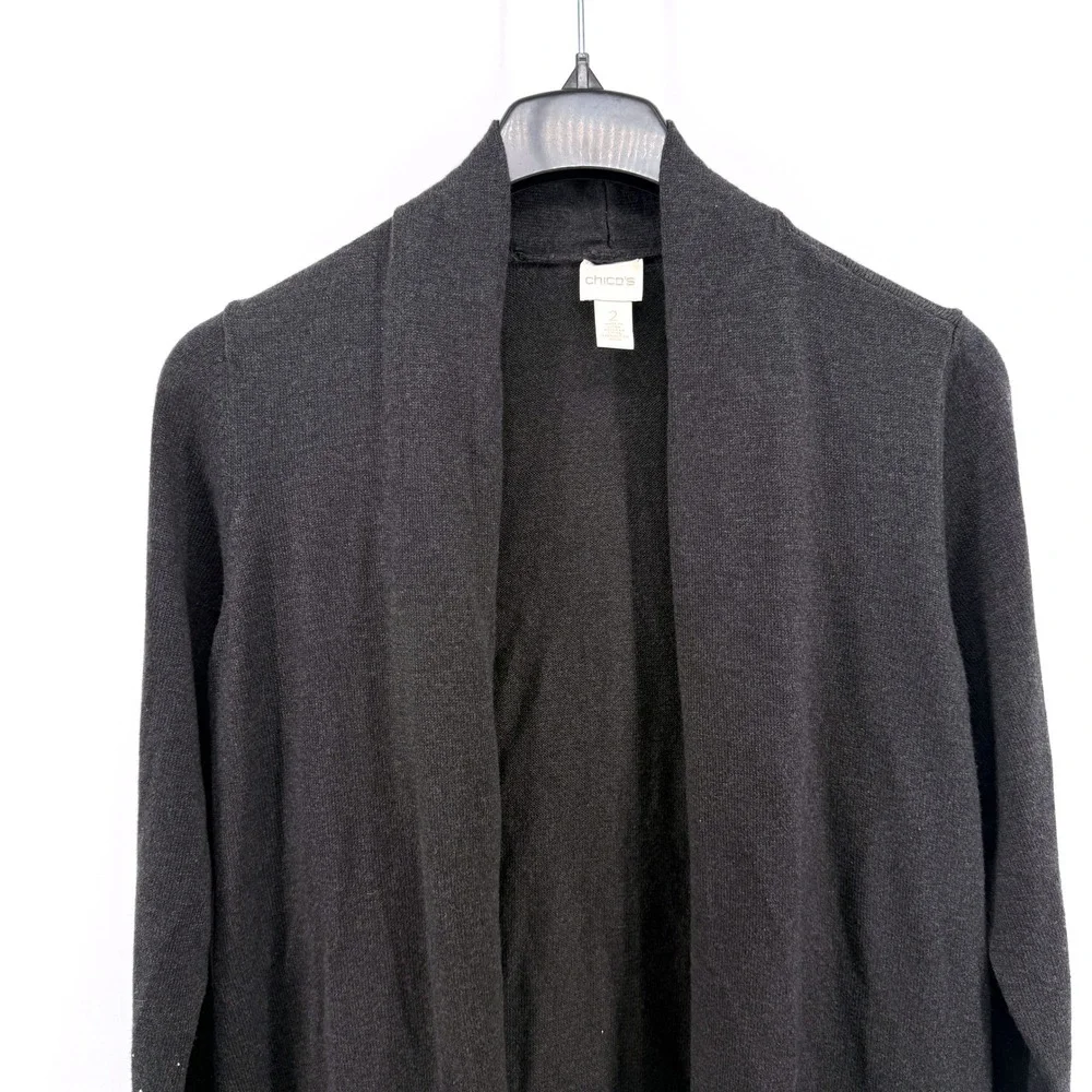 Chico's Cardigan Womens 2/Large Pre-Owned Cardigan Gray Rhinestone Embellished